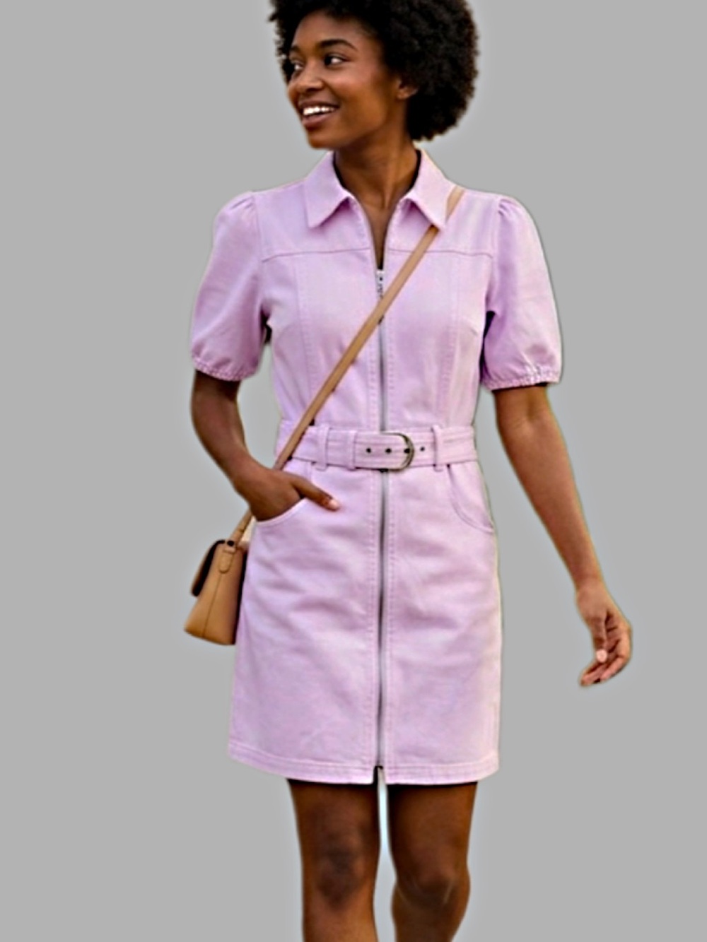 Skies are Blue Lavender Pink Cotton Twill Mini Dress Size Medium